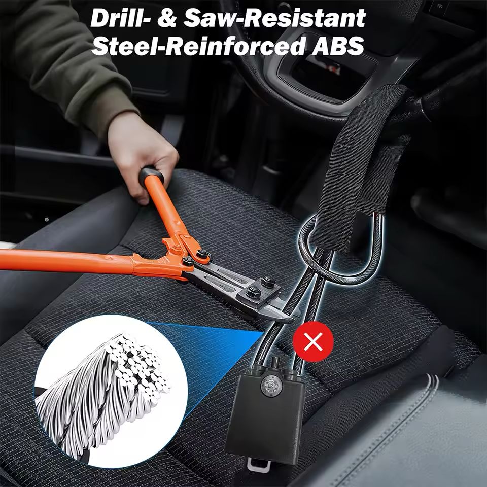 Universal Car Seat Belt Steering Wheel Steel Wire Lock (ALLOW TO OPEN)