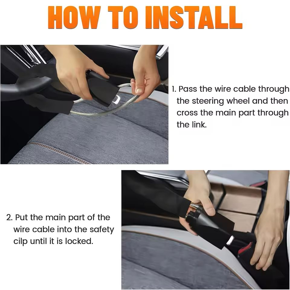 Universal Car Seat Belt Steering Wheel Steel Wire Lock (ALLOW TO OPEN)
