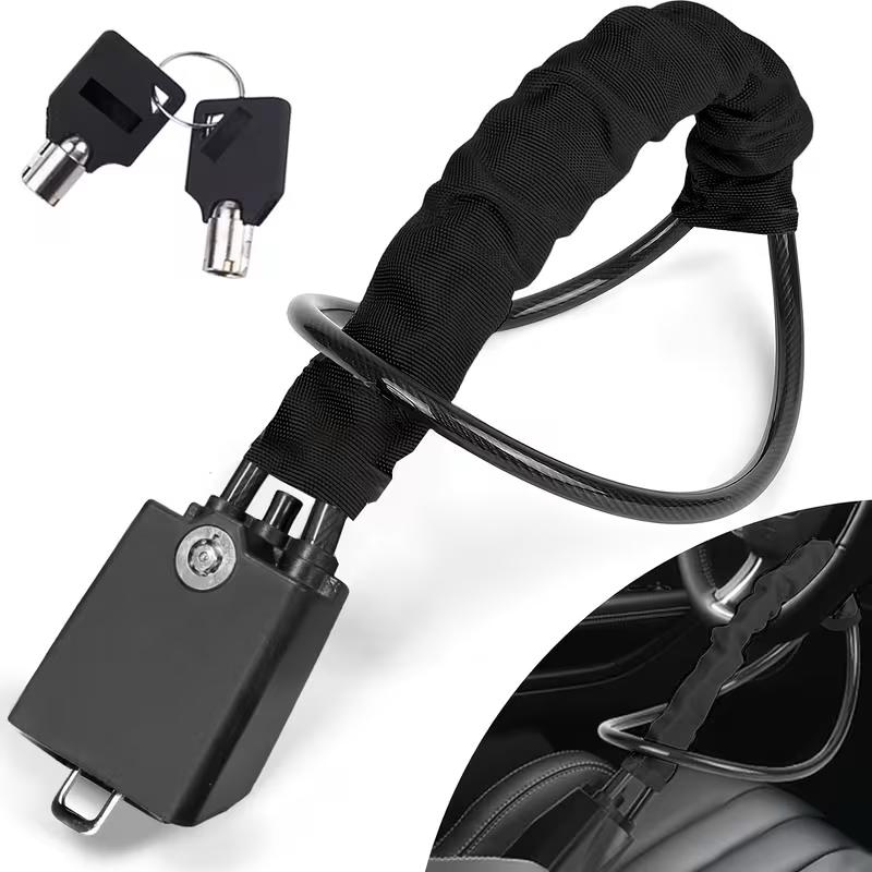 Universal Car Seat Belt Steering Wheel Steel Wire Lock (ALLOW TO OPEN)