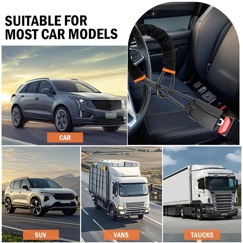 Universal Car Seat Belt Steering Wheel Steel Wire Lock (ALLOW TO OPEN)