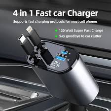 4 in 1 Retractable Car Charger 120W (ALLOW TO OPEN)