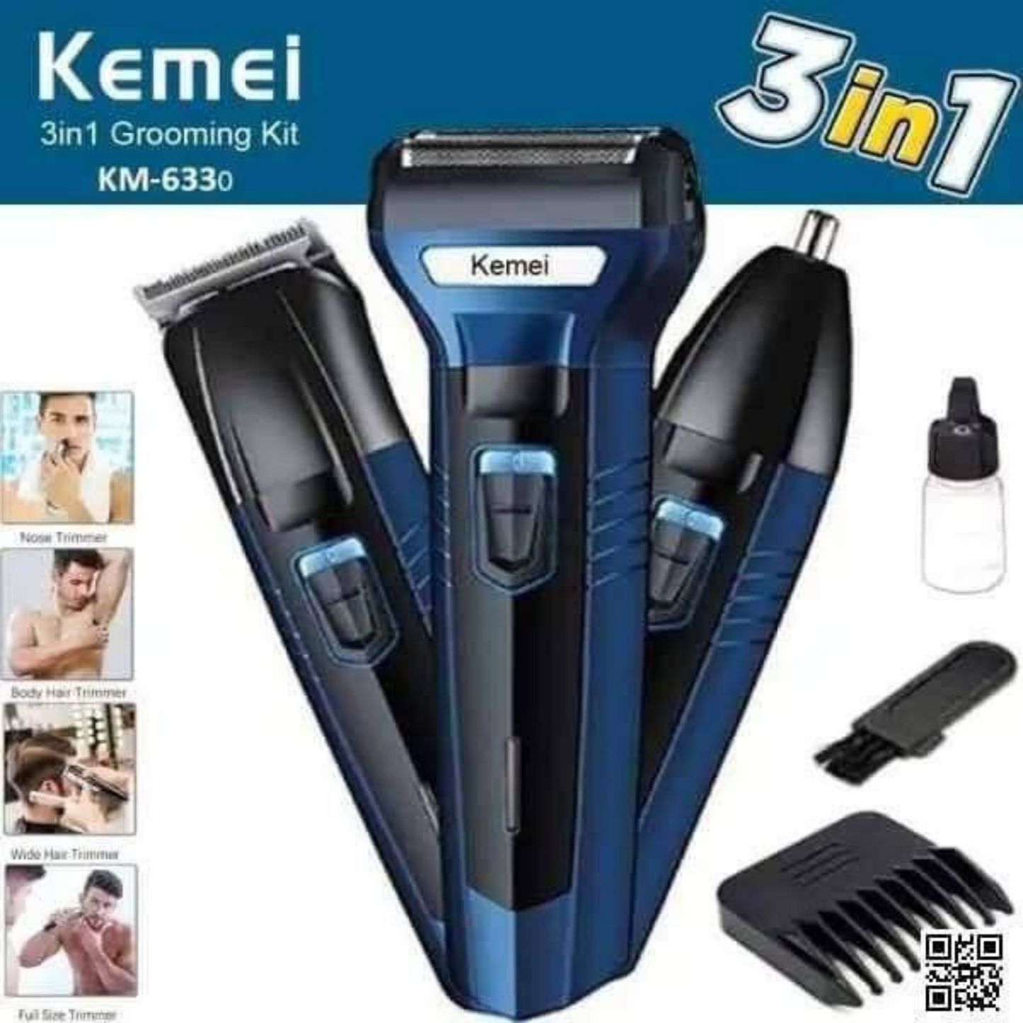 Original Kemei KM-6330 (3 In 1) Grooming Kit (6 Month Warranty) ALLOW TO OPEN